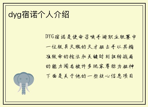 dyg宿诺个人介绍
